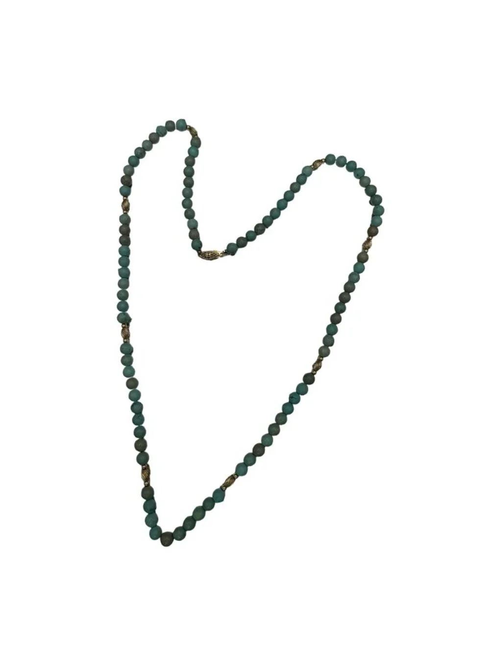 Amazonite Beaded Necklace Turquoise Color Beaded 14k Gold Accents & Clasp 30" - Picture 9 of 9